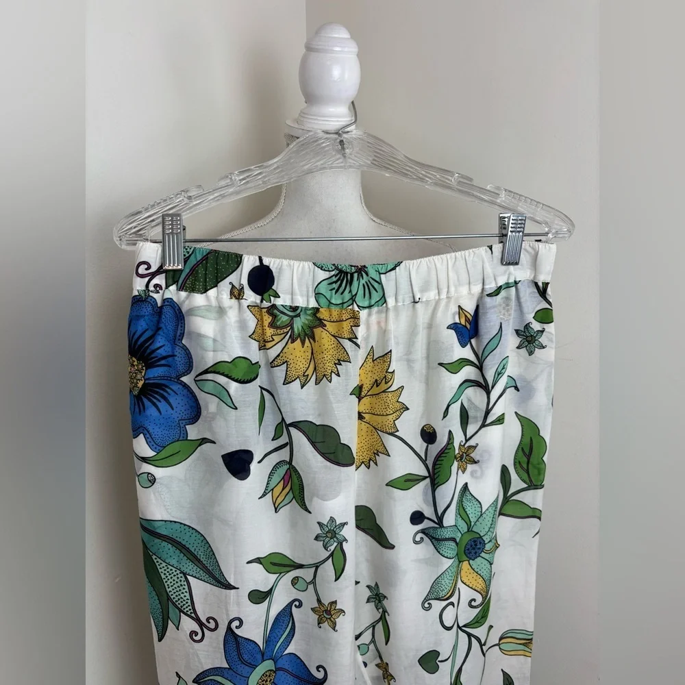 Tory Burch Printed Beach Pants in Ivory love floral Cotton Silk Size Medium NWT
